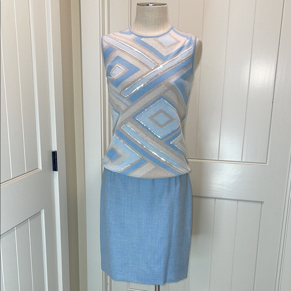 NWT ESCADA Suit Sequins Blue Twin Set Cami Size 38 Cardigan Sz 40 Skirt Sz 42 - Picture 5 of 17